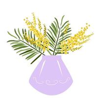 Yellow mimosas in a lilac vase vector