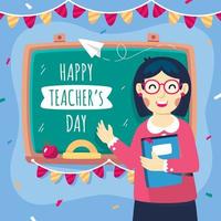 Cartoon of Teachers' Day with A Chalkboard Background vector