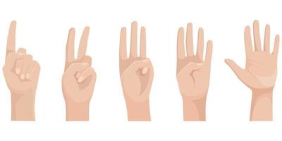 Set of human hands with raised up fingers. vector