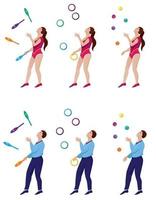 Jugglers with clubs, rings and balls set vector