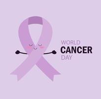 World cancer day background with cute purple ribbon vector