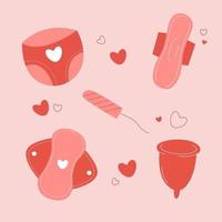 Feminine hygiene set. Menstrual kit collection. vector