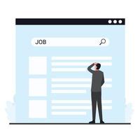 Man frustrated in front of search tab, metaphor of job searching. vector