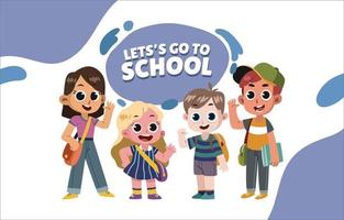 Four Students Stands Together Going to School vector