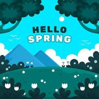 hola primavera con paisaje natural vector