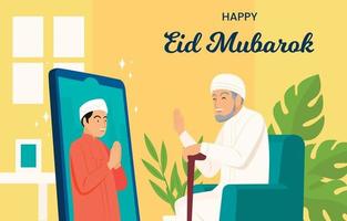 Concept of Virtual Eid Mubarak with Grandfather vector