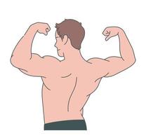 A man is raising his muscular arm. Hand drawn style vector design illustrations.