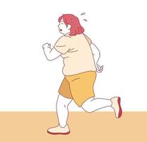 Fat person is running for a weight loss. Hand drawn style vector design illustrations.