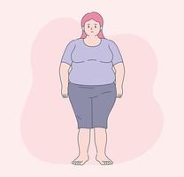 una mujer gorda está de pie. ilustraciones de diseño de vectores de estilo dibujado a mano.