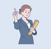 A female office worker has a confident expression. Hand drawn style vector design illustrations.