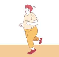 Fat person is running for weight loss. Hand drawn style vector design illustrations.