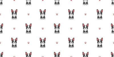 Vector cartoon character boston terrier dog seamless pattern background
