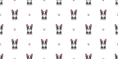 Vector cartoon character boston terrier dog seamless pattern background