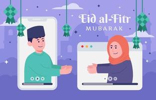 Eid Mubarak Online with friends vector