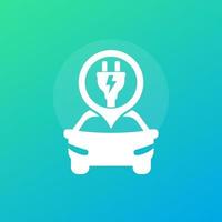 electric car and plug, green transport icon vector