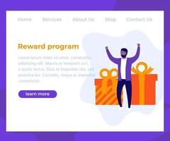 Reward program, website design, man with gifts, vector