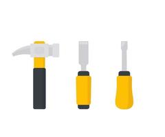 hammer, chisel and screwdriver icons on white vector