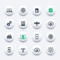 5g network, mobile communication, connection, mobile internet icons set vector