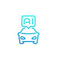 autonomous car with AI line icon vector