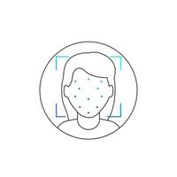 Face recognition, identification icon with girl head, linear vector