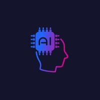 AI tech vector icon with chip and head