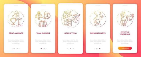 Motivational content types onboarding mobile app page screen with concepts vector