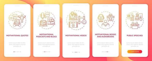 Motivational content sources onboarding mobile app page screen with concepts vector