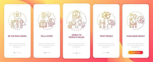 Tips of how to motivate people onboarding mobile app page screen with concepts vector