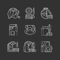 Sewing services chalk white icons set on black background vector
