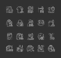 Clothing alteration and repair services chalk white icons set on black background vector