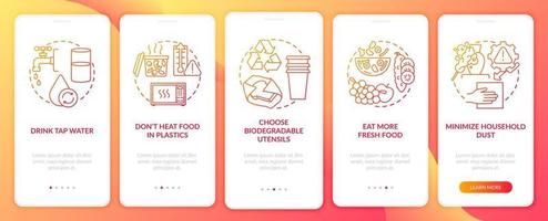 Avoiding microplastics tips onboarding mobile app page screen with concepts vector