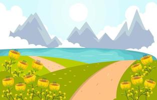 Spring Landscape With Yellow Flower Background vector