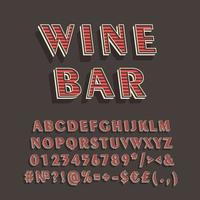 bar de vinos, vendimia, 3d, vector, alfabeto, conjunto vector