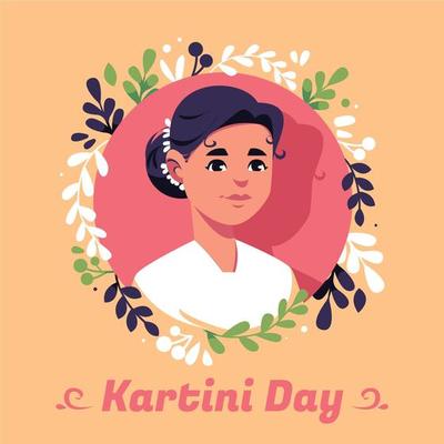 Kartini Day Illustration with Women in Circle Flower Frame