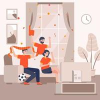 Three People Watching Soccer on Television vector