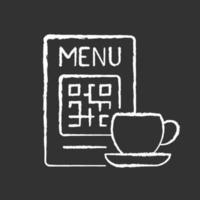 Menú qr tiza icono blanco sobre fondo negro vector