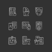 Tecnología sin contacto tiza iconos blancos en fondo negro vector