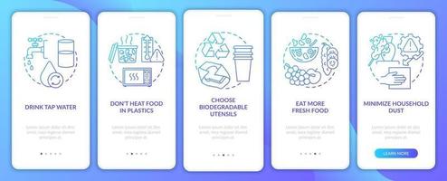 Avoiding microplastics tips onboarding mobile app page screen with concepts vector