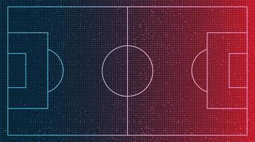 Campo de fútbol rojo y azul sobre fondo de tecnología digital vector