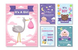 Baby Birth Card Collection vector