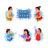 Songkran Day Festivity Sticker Design Set vector