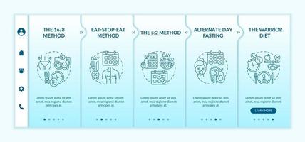 Intermittent fasting methods onboarding vector template