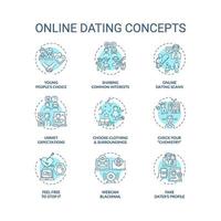 Online dating concept icons set. vector