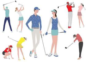 Golfers Vector Flat Illustration Set. Easy To Use Illustrations Isolated On A White Background.