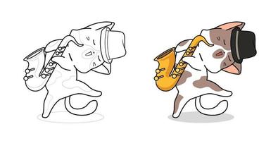 Cartoon cat and saxophone coloring page for kids vector