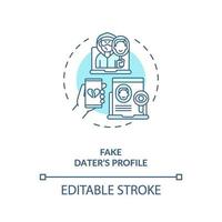 Fake dater profile on dating website concept icon. vector