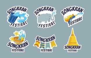 Funny Songkran Stickers Set vector