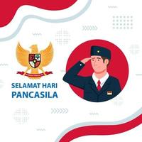 día de pancasila con un hombre saludando vector