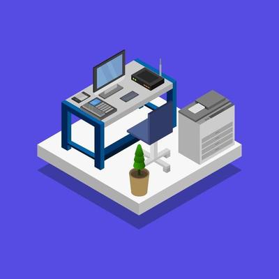 Isometric Office Room On White Background