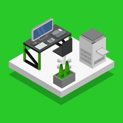 Isometric Office Room On White Background